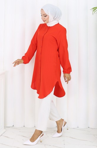 Boydan Düğmeli Tunik 3118-05 Nar Çiçeği