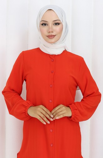 Boydan Düğmeli Tunik 3118-05 Nar Çiçeği