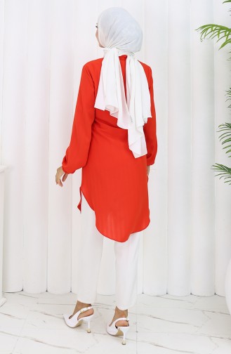 Boydan Düğmeli Tunik 3118-05 Nar Çiçeği