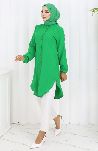 Boydan Düğmeli Tunik 3118-06 Zümrüt Yeşili