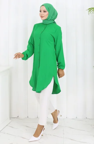 Boydan Düğmeli Tunik 3118-06 Zümrüt Yeşili