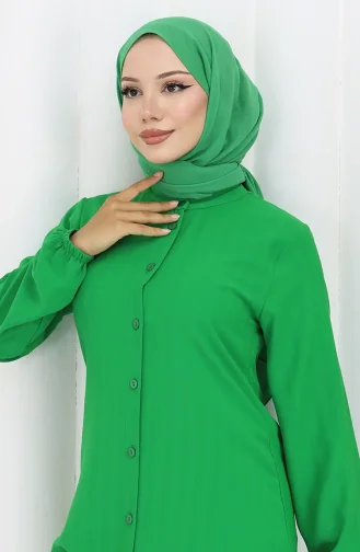 Boydan Düğmeli Tunik 3118-06 Zümrüt Yeşili