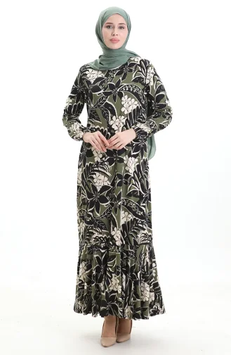 Gestreepte Viscose Jurk 86020B-02 Khaki Zwart 86020B-02