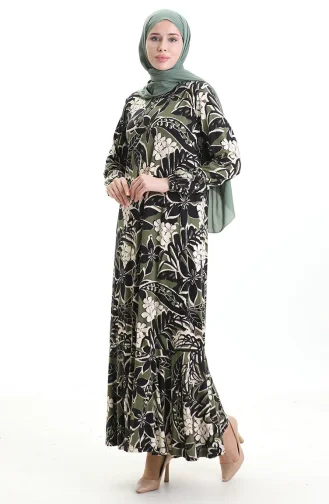 Gestreepte Viscose Jurk 86020B-02 Khaki Zwart 86020B-02