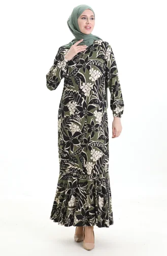 Gestreepte Viscose Jurk 86020B-02 Khaki Zwart 86020B-02