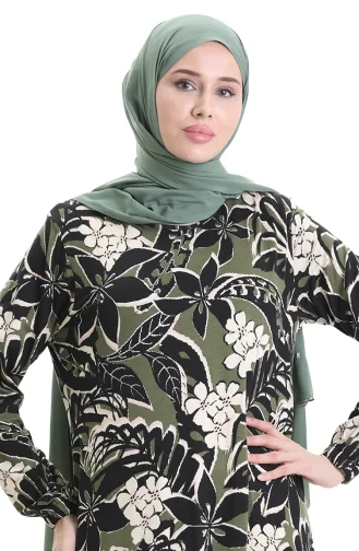 Gestreepte Viscose Jurk 86020B-02 Khaki Zwart 86020B-02