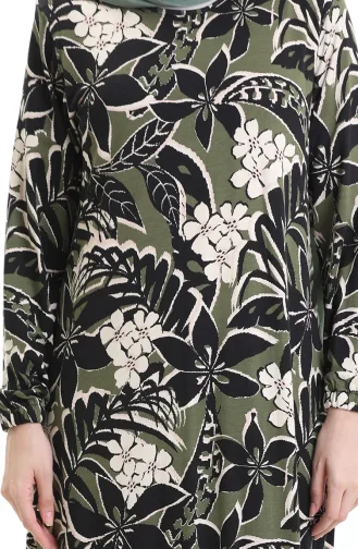 Gestreepte Viscose Jurk 86020B-02 Khaki Zwart 86020B-02