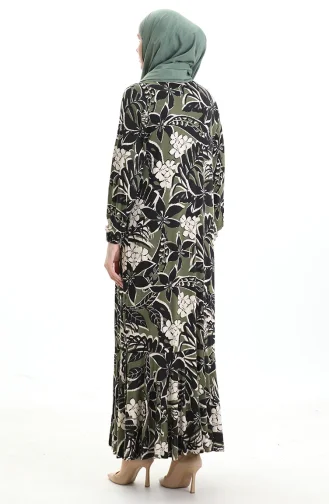 Gestreepte Viscose Jurk 86020B-02 Khaki Zwart 86020B-02