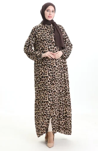 فستان بأزرار بطبعة جلد النمر 0122-01 أسود بيج 0122-01