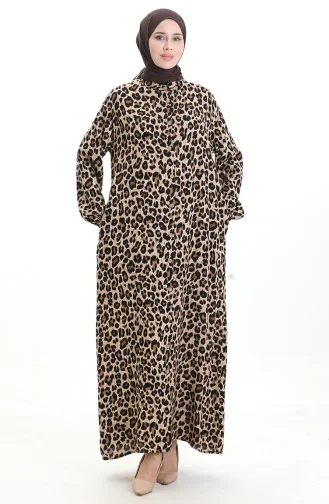 فستان بأزرار بطبعة جلد النمر 0122-01 أسود بيج 0122-01