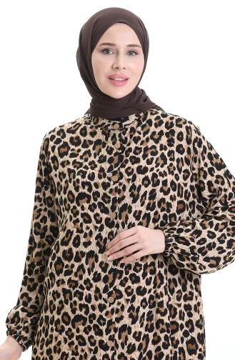 فستان بأزرار بطبعة جلد النمر 0122-01 أسود بيج 0122-01