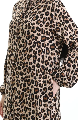 فستان بأزرار بطبعة جلد النمر 0122-01 أسود بيج 0122-01