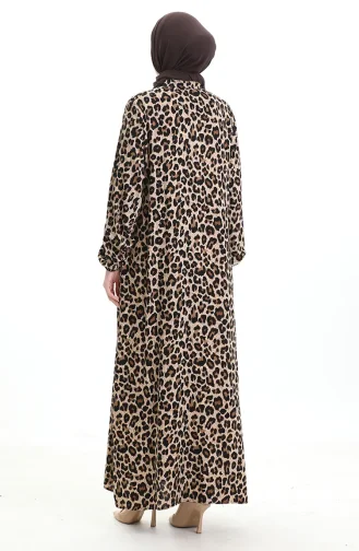 فستان بأزرار بطبعة جلد النمر 0122-01 أسود بيج 0122-01