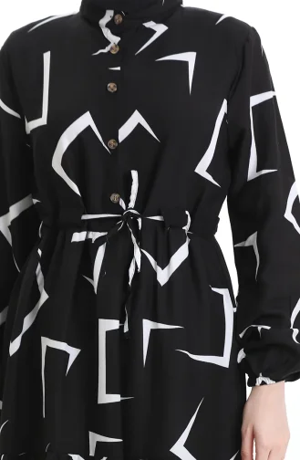 Geknoopte Jurk Met Gestrikte Taille 2109-05 Zwart En Wit 2109-05