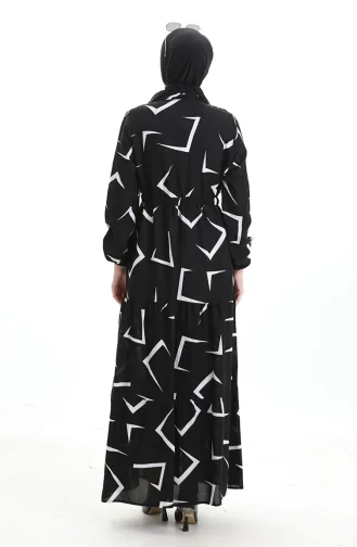 Geknoopte Jurk Met Gestrikte Taille 2109-05 Zwart En Wit 2109-05