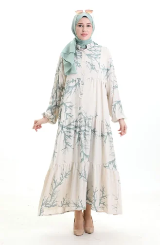 Robe à Motifs à Demi-bouton 2110-01 Vert Amande 2110-01