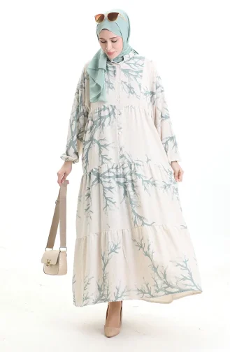 Robe à Motifs à Demi-bouton 2110-01 Vert Amande 2110-01