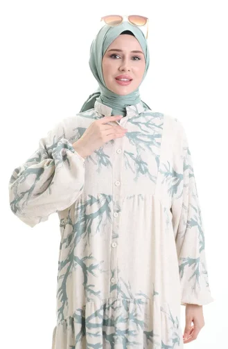 Robe à Motifs à Demi-bouton 2110-01 Vert Amande 2110-01