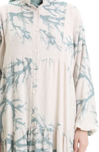 Robe à Motifs à Demi-bouton 2110-01 Vert Amande 2110-01