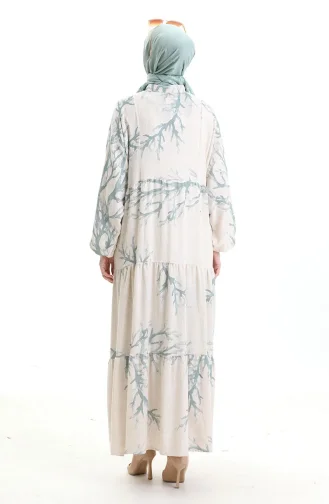 Robe à Motifs à Demi-bouton 2110-01 Vert Amande 2110-01