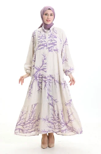 Robe à Motifs à Demi-bouton 2110-03 Lilas 2110-03
