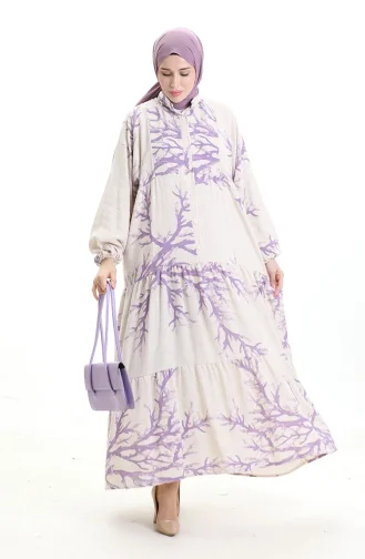 Robe à Motifs à Demi-bouton 2110-03 Lilas 2110-03