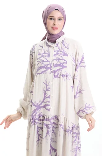 Robe à Motifs à Demi-bouton 2110-03 Lilas 2110-03
