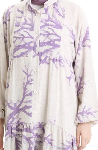 Robe à Motifs à Demi-bouton 2110-03 Lilas 2110-03