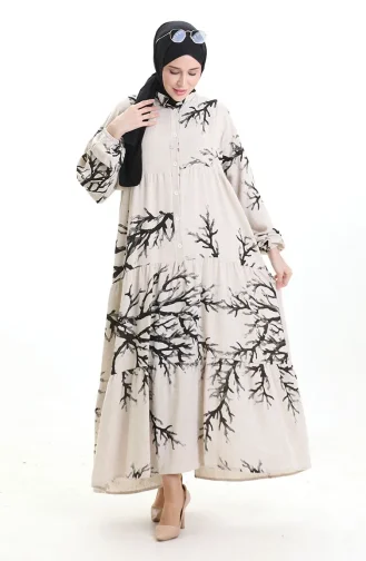 Robe à Motifs à Demi-bouton 2110-04 Noir 2110-04