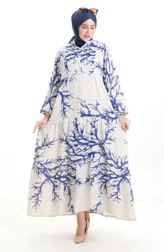 Robe à Motifs à Demi-bouton 2110-05 Indigo 2110-05