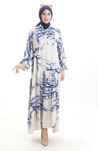 Robe à Motifs à Demi-bouton 2110-05 Indigo 2110-05