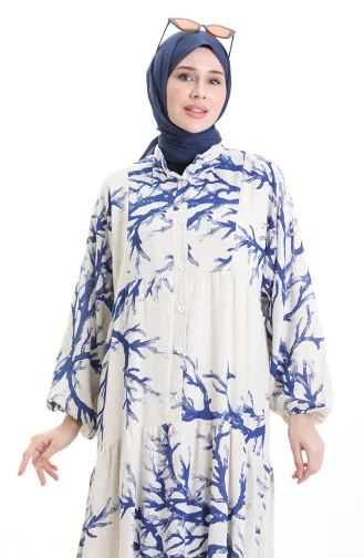 Robe à Motifs à Demi-bouton 2110-05 Indigo 2110-05