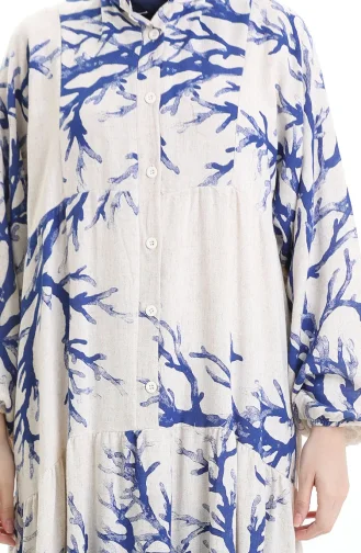 Robe à Motifs à Demi-bouton 2110-05 Indigo 2110-05