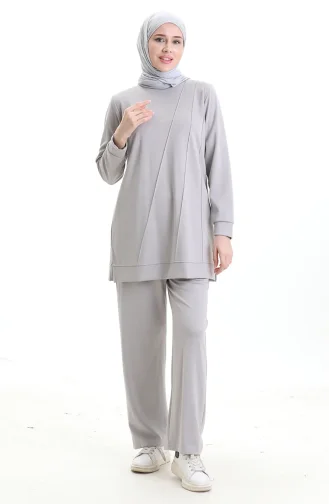 بدلة رياضية مكونة من قطعتين بخياطة مشقوقة 20051-01 رمادية 20051-01