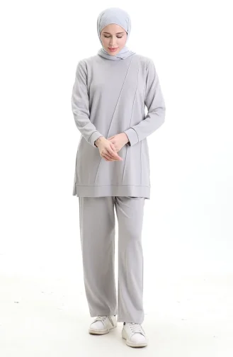 بدلة رياضية مكونة من قطعتين بخياطة مشقوقة 20051-01 رمادية 20051-01