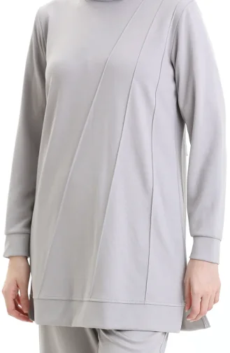 بدلة رياضية مكونة من قطعتين بخياطة مشقوقة 20051-01 رمادية 20051-01