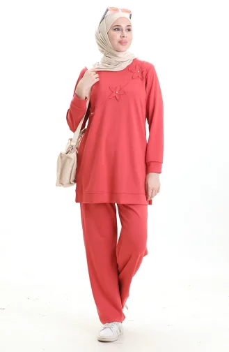 Costume Deux Pièces En Perles Découpées Au Laser 20056-01 Rose Poudré 20056-01