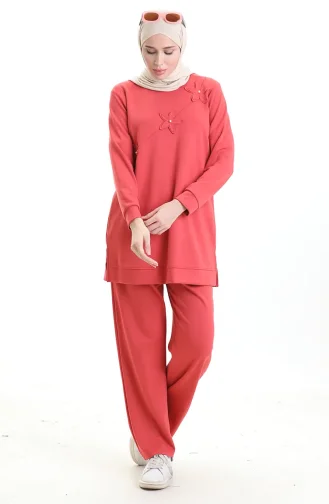 Costume Deux Pièces En Perles Découpées Au Laser 20056-01 Rose Poudré 20056-01