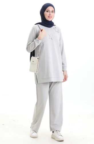 Lazer Kesim İncili İkili Takım 20056-02 Gri