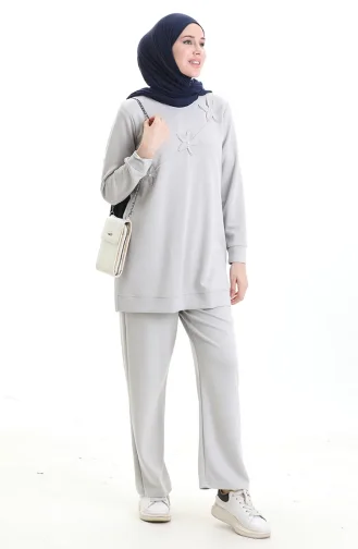 Lazer Kesim İncili İkili Takım 20056-02 Gri