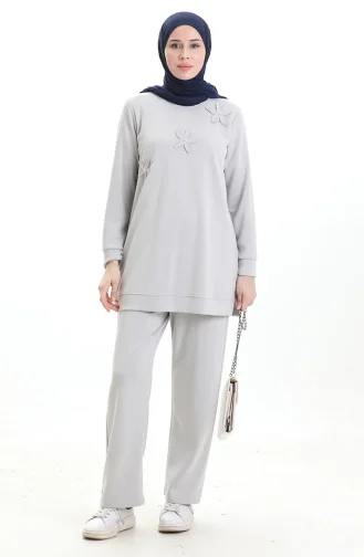 Lazer Kesim İncili İkili Takım 20056-02 Gri