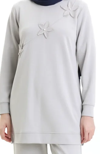 Lazer Kesim İncili İkili Takım 20056-02 Gri