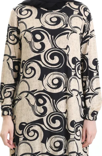 Gemustertes Viskosekleid 86020-01 Beige Schwarz 86020-01