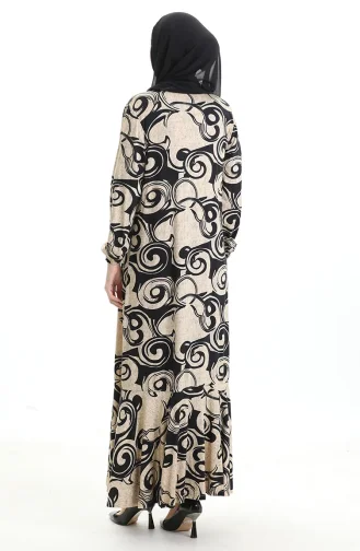 Gemustertes Viskosekleid 86020-01 Beige Schwarz 86020-01