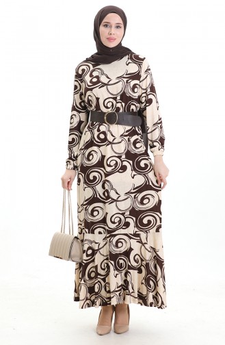 Beige Hijab Kleider 86020-02