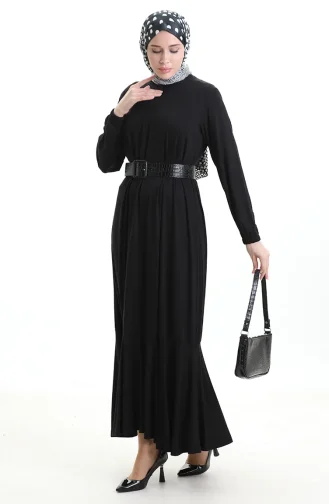 فستان فيسكوز بأكمام مرنة 86020A-01 أسود 86020A-01