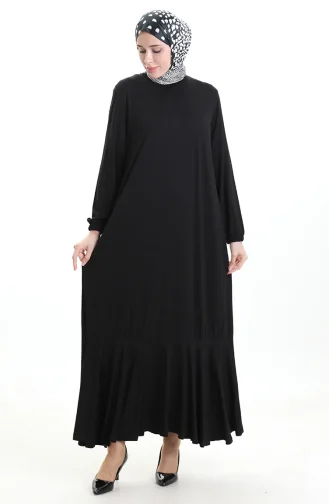 فستان فيسكوز بأكمام مرنة 86020A-01 أسود 86020A-01