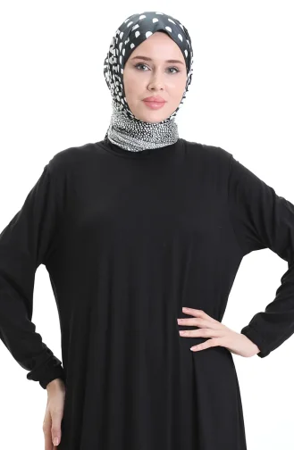 فستان فيسكوز بأكمام مرنة 86020A-01 أسود 86020A-01