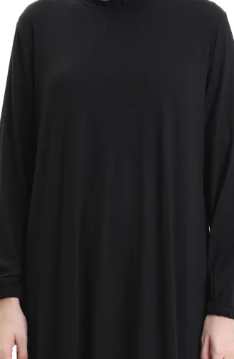 فستان فيسكوز بأكمام مرنة 86020A-01 أسود 86020A-01