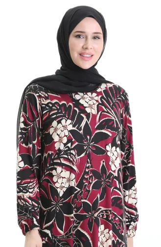 Viscose Jurk Met Elastische Mouwen 86020B-01 Pruimzwart 86020B-01